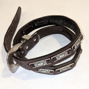Vintage Fossil Western Brown Leather & Silver Metal Retro Boho Sun Charm Belt-Sm